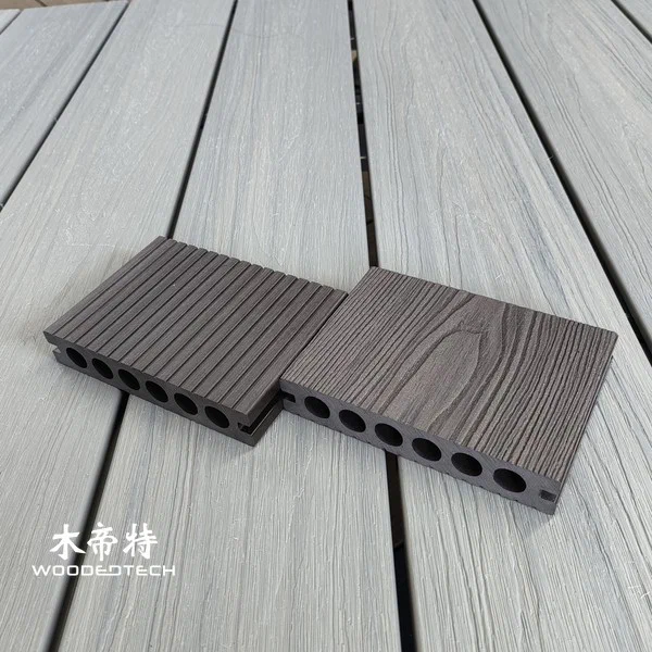 3D14025-2 First Generation 3D Deep Embossed Small Round Hole Plastic Wood Composite Decking Provides Strong Performance And Durability