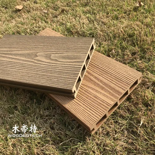 3D14025 Embossed WPC Decking Features Classic Four Square Holes and Long Lasting 3D Wood Grain Texture