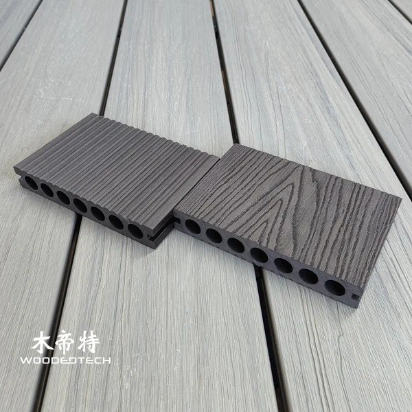 3D15023 150mm Width 23mm Thickness Round Hole 3D Embossed Chocolate Color Outdure Composite Decking Creates Elegant Outdoor Spaces