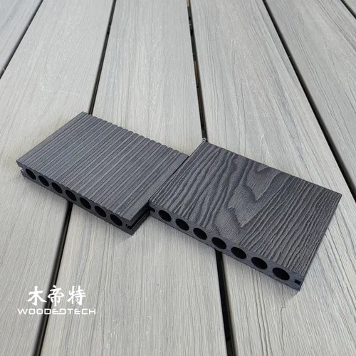 3D15023 150mm Width 23mm Thickness Round Hole Ebony Color 3D Embossed S4 Artificial Wood Decking Material Offers Classic Appearance