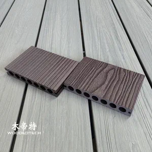 3D15023 First Generation 3D Deep Embossed Walnut Color 7 Round Hole Hollow WPC Decking Balances Performance And Cost Efficiency