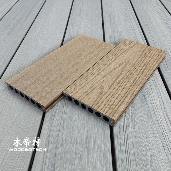 3DGD13823 Second Generation 3D Embossed Teak Decking Composite Material Features Ultra Realistic Wood Grain Texture for Elegant Outdoor Flooring