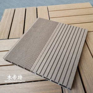 D14025-3 Double Groove Surface Coffee Color Wood Polymer Composite Decking Provides Simple Elegant Outdoor Style