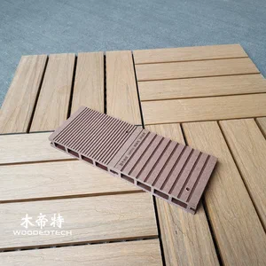 D14025-3 Double Sided Grooved Walnut Color Composite Wood Decking Offers Low Maintenance Outdoor Flooring Solution