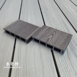 D14025-4 Hollow Square Hole Garden Composite Decking Features Chocolate Color with Grooved and Flat Surfaces