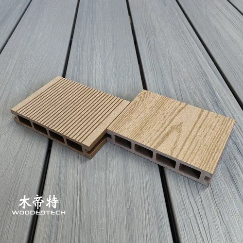 D14025-4 Teak Hollow Square Hole Composite Decking Provides G3 Wood Grain Surface Design with Flat Finish