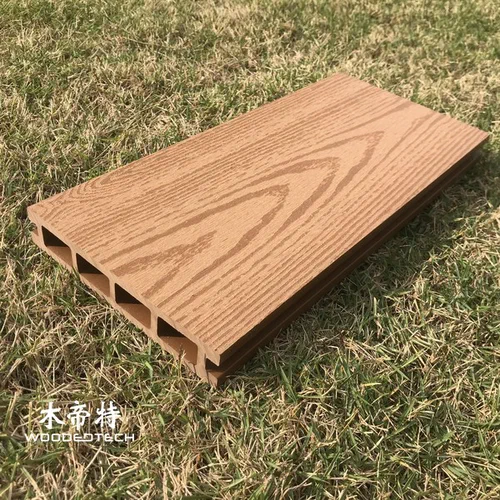 D14025-4 wpc composite pool decking with teak color and classic 2D wood grain surface is available with large stock supply