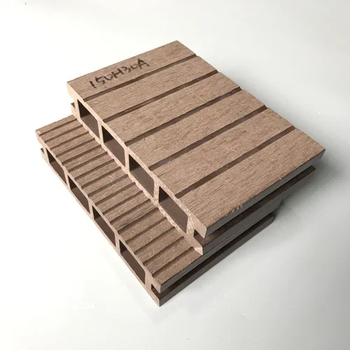 D15030 Hollow Square Hole Wood Plastic Composite Decking Features Double Grooved Sides for Outdoor Flooring Projects