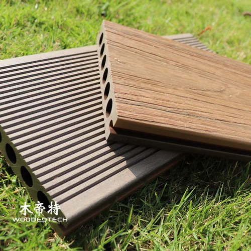 GD14023 Second Generation Semi Capped Co Extrusion Wood Plastic Composites WPC Decking Features a Classic Round Hole Design for Outdoor Flooring